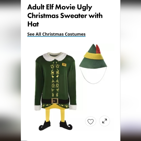 Adult Elf Movie Ugly Christmas Sweater with Hat and Badge - Picture 4 of 6